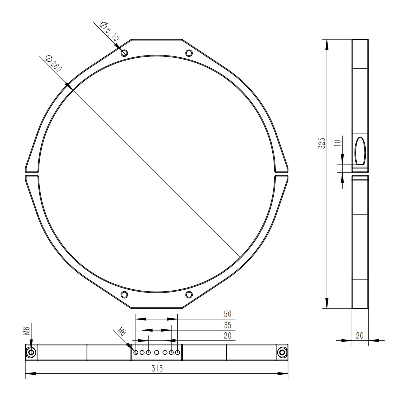 TB022 More Blue Mounting Rings 280mm (pair)